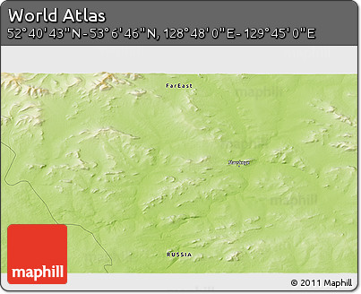 Physical 3D Map of the Area around 52° 53' 45" N, 129° 16' 30" E