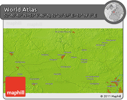 Physical 3D Map of the Area around 52° 53' 45" N, 12° 49' 29" E