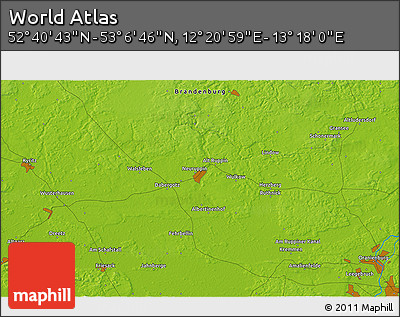 Physical 3D Map of the Area around 52° 53' 45" N, 12° 49' 29" E