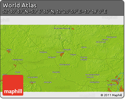 Physical 3D Map of the Area around 52° 53' 45" N, 12° 49' 29" E