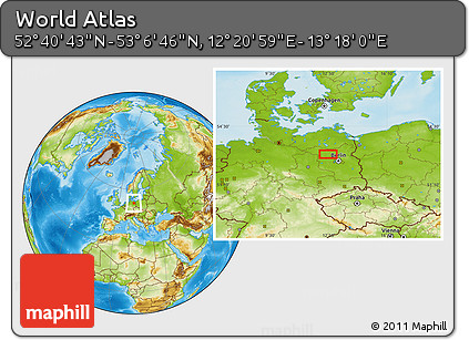 Physical Location Map of the Area around 52° 53' 45" N, 12° 49' 29" E