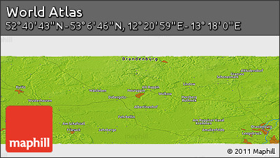 Physical Panoramic Map of the Area around 52° 53' 45" N, 12° 49' 29" E