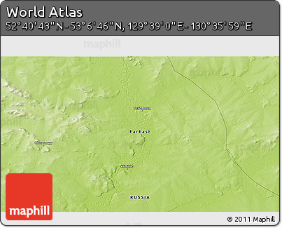 Physical 3D Map of the Area around 52° 53' 45" N, 130° 7' 30" E