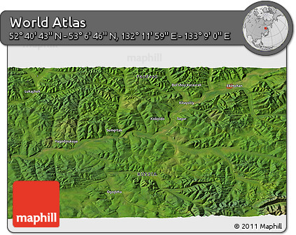 Satellite 3D Map of the Area around 52° 53' 45" N, 132° 40' 30" E