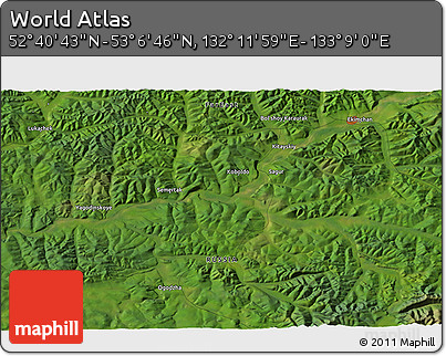 Satellite 3D Map of the Area around 52° 53' 45" N, 132° 40' 30" E