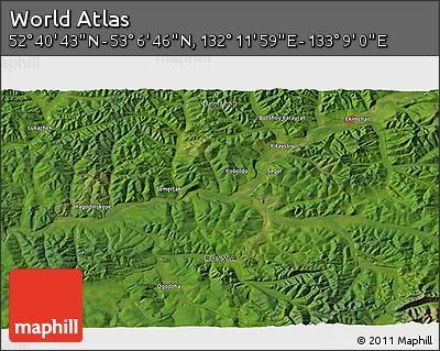 Satellite 3D Map of the Area around 52° 53' 45" N, 132° 40' 30" E