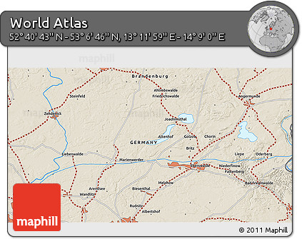 Shaded Relief 3D Map of the Area around 52° 53' 45" N, 13° 40' 30" E