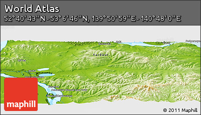 Physical Panoramic Map of the Area around 52° 53' 45" N, 140° 19' 29" E