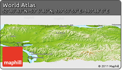Physical Panoramic Map of the Area around 52° 53' 45" N, 140° 19' 29" E