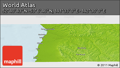 Physical Panoramic Map of the Area around 52° 53' 45" N, 142° 1' 30" E