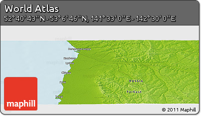 Physical Panoramic Map of the Area around 52° 53' 45" N, 142° 1' 30" E