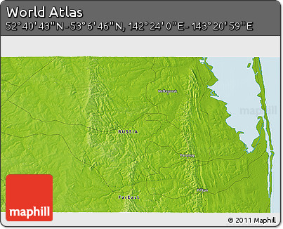Physical 3D Map of the Area around 52° 53' 45" N, 142° 52' 30" E