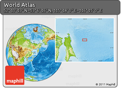 Physical Location Map of the Area around 52° 53' 45" N, 146° 16' 30" E