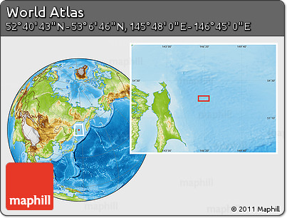 Physical Location Map of the Area around 52° 53' 45" N, 146° 16' 30" E