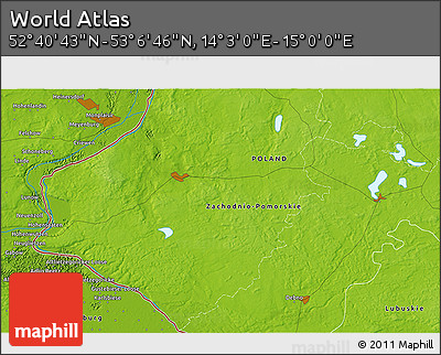 Physical 3D Map of the Area around 52° 53' 45" N, 14° 31' 30" E