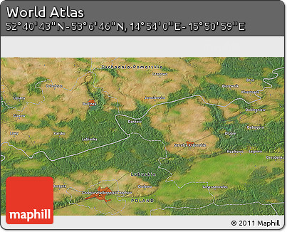 Satellite 3D Map of the Area around 52° 53' 45" N, 15° 22' 30" E