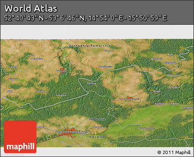 Satellite 3D Map of the Area around 52° 53' 45" N, 15° 22' 30" E