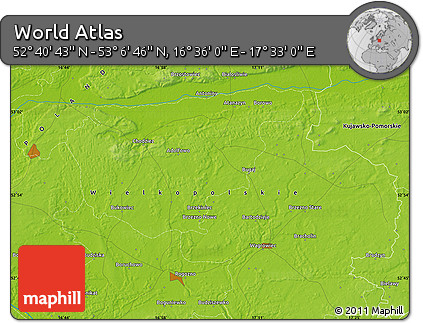 Physical Map of the Area around 52° 53' 45" N, 17° 4' 30" E
