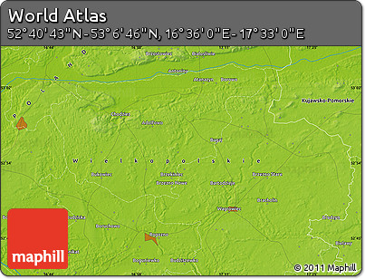 Physical Map of the Area around 52° 53' 45" N, 17° 4' 30" E