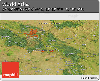 Satellite 3D Map of the Area around 52° 53' 45" N, 18° 46' 29" E