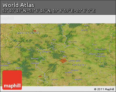 Satellite 3D Map of the Area around 52° 53' 45" N, 19° 37' 30" E