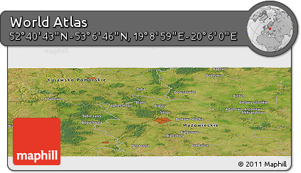 Satellite Panoramic Map of the Area around 52° 53' 45" N, 19° 37' 30" E