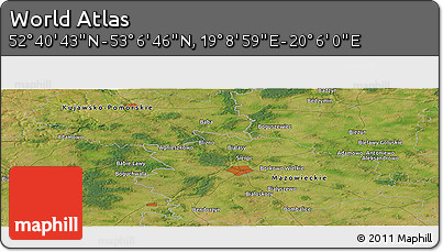 Satellite Panoramic Map of the Area around 52° 53' 45" N, 19° 37' 30" E