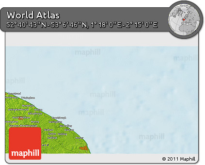 Physical 3D Map of the Area around 52° 53' 45" N, 1° 46' 29" E