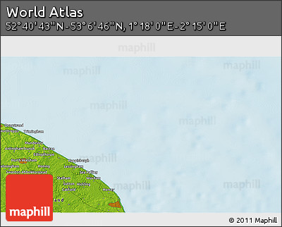 Physical 3D Map of the Area around 52° 53' 45" N, 1° 46' 29" E