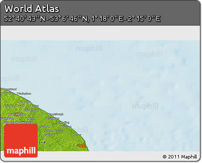 Physical 3D Map of the Area around 52° 53' 45" N, 1° 46' 29" E