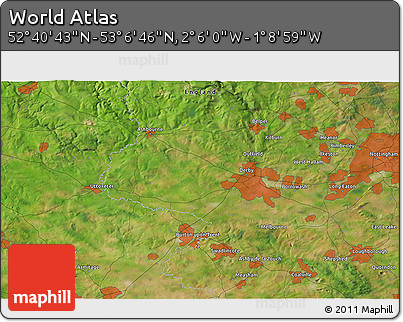 Satellite 3D Map of the Area around 52° 53' 45" N, 1° 37' 30" W
