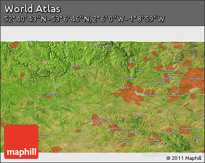 Satellite 3D Map of the Area around 52° 53' 45" N, 1° 37' 30" W