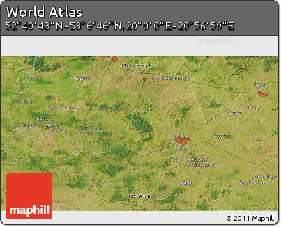 Satellite 3D Map of the Area around 52° 53' 45" N, 20° 28' 30" E
