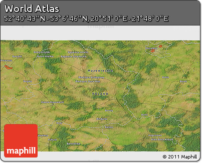 Satellite 3D Map of the Area around 52° 53' 45" N, 21° 19' 30" E