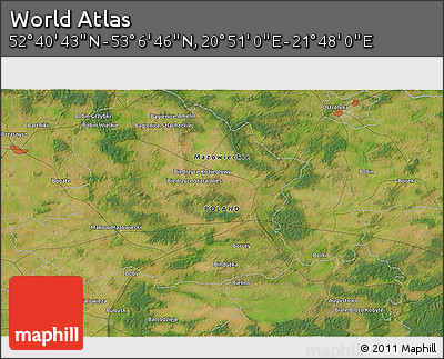 Satellite 3D Map of the Area around 52° 53' 45" N, 21° 19' 30" E