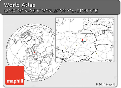 Blank Location Map of the Area around 52° 53' 45" N, 21° 19' 30" E