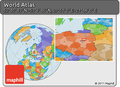 Political Location Map of the Area around 52° 53' 45" N, 21° 19' 30" E