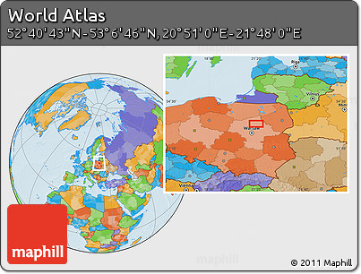 Political Location Map of the Area around 52° 53' 45" N, 21° 19' 30" E