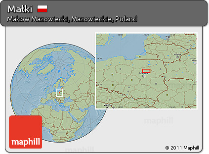 Savanna Style Location Map of Małki, hill shading