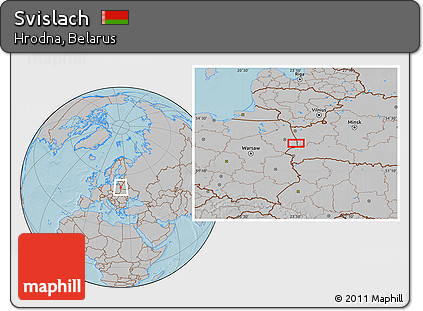 Gray Location Map of Svislach, hill shading