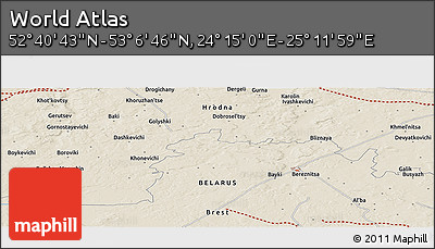 Shaded Relief Panoramic Map of the Area around 52° 53' 45" N, 24° 43' 30" E
