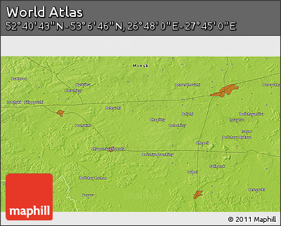 Physical 3D Map of the Area around 52° 53' 45" N, 27° 16' 29" E