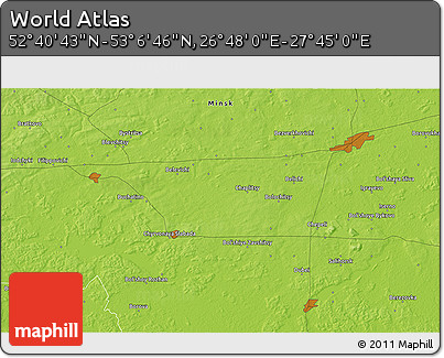 Physical 3D Map of the Area around 52° 53' 45" N, 27° 16' 29" E