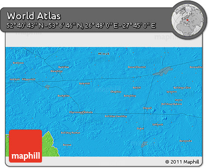 Political 3D Map of the Area around 52° 53' 45" N, 27° 16' 29" E