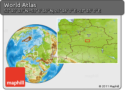 Physical Location Map of the Area around 52° 53' 45" N, 27° 16' 29" E