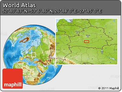Physical Location Map of the Area around 52° 53' 45" N, 27° 16' 29" E