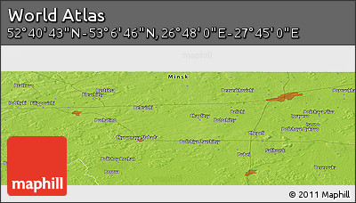 Physical Panoramic Map of the Area around 52° 53' 45" N, 27° 16' 29" E