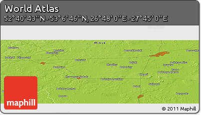 Physical Panoramic Map of the Area around 52° 53' 45" N, 27° 16' 29" E