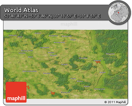 Satellite 3D Map of the Area around 52° 53' 45" N, 30° 40' 29" E