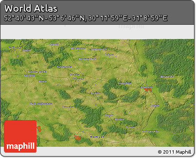 Satellite 3D Map of the Area around 52° 53' 45" N, 30° 40' 29" E